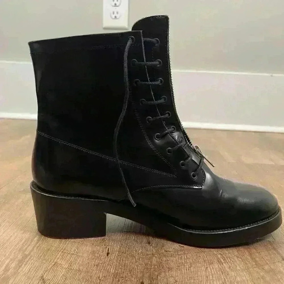 Sandro Paris Black Military Boots Chunky Women's 40 US 10 Goth Made In Portugal - Picture 11 of 12